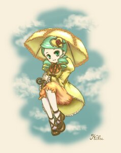 Rating: Safe Score: 0 Tags: 1girl auto_tagged dress drill_hair frills full_body green_eyes green_hair image kanaria long_sleeves looking_at_viewer parasol shoes sitting solo twin_drills umbrella white_legwear yellow_dress User: admin