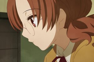 Rating: Safe Score: 0 Tags: 1girl bangs brown_hair close-up closed_mouth collared_shirt eyebrows_visible_through_hair face from_side human indoors neck_ribbon parted_bangs portrait profile red_eyes red_ribbon ribbon sakurada_nori school_uniform screenshot shirt solo white_shirt User: admin