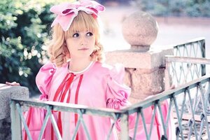 Rating: Safe Score: 0 Tags: 1girl bangs blonde_hair blurry blurry_background blurry_foreground bow curly_hair depth_of_field dress drill_hair frills hair_bow hina_ichigo hinaichigo outdoors photo pink_bow pink_dress ribbon solo upper_body User: admin