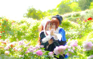 Rating: Safe Score: 0 Tags: 2girls blurry depth_of_field dress field flower flower_field fur_trim garden hat long_hair long_sleeves multiple_cosplay multiple_girls pink_flower tagme User: admin