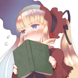 Rating: Safe Score: 0 Tags: 1girl bangs black_ribbon blonde_hair blue_eyes blush bonnet book commentary_request dress embarrassed flower flying_sweatdrops hair_ribbon holding image long_hair long_sleeves red_rose ribbon rose rozen_maiden shinku shiro-inu solo twintails upper_body User: admin