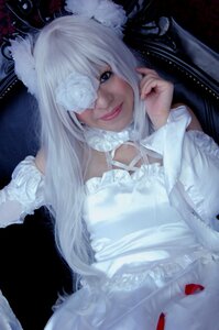 Rating: Safe Score: 0 Tags: 1girl blue_eyes closed_mouth crown dress flower kirakishou lips long_hair rose solo white_dress white_hair white_rose User: admin