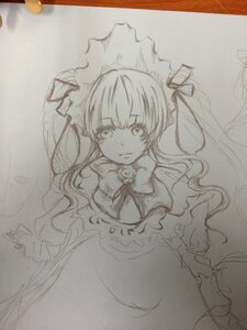 Rating: Safe Score: 0 Tags: 1girl breasts dress eyebrows_visible_through_hair frills image long_hair long_sleeves looking_at_viewer monochrome shinku sketch solo traditional_media User: admin