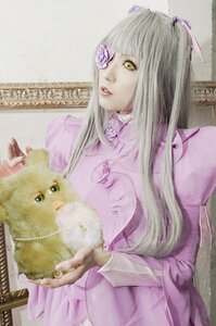 Rating: Safe Score: 0 Tags: 1girl bangs barasuishou blunt_bangs blurry dress eyepatch flower hair_ornament long_hair photo rose silver_hair solo yellow_eyes User: admin