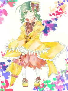 Rating: Safe Score: 0 Tags: 1girl ahoge bow closed_umbrella dress drill_hair flower frills green_eyes green_hair image kanaria rose short_hair solo umbrella User: admin