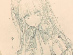 Rating: Safe Score: 0 Tags: 1girl bangs blush closed_mouth dress eyebrows_visible_through_hair hair_ribbon image long_hair looking_at_viewer ribbon shinku simple_background solo traditional_media upper_body User: admin