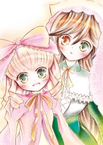 Rating: Safe Score: 0 Tags: 2girls :o auto_tagged blonde_hair bow brown_hair dress drill_hair green_eyes hina_ichigo hinaichigo image long_hair long_sleeves looking_at_viewer multiple_girls open_mouth pair pink_bow siblings simple_background suiseiseki traditional_media twin_drills watercolor_(medium) User: admin