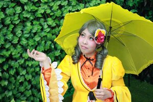Rating: Safe Score: 0 Tags: 1girl black_umbrella dress drill_hair flower frills hair_flower hair_ornament holding holding_umbrella hydrangea kanaria lips parasol rain raincoat red_umbrella solo transparent_umbrella umbrella yellow_dress User: admin