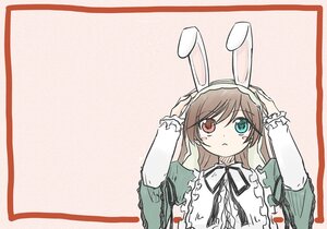 Rating: Safe Score: 0 Tags: 1girl animal_ears bangs border brown_hair bunny_ears dress frills heterochromia image long_hair long_sleeves looking_at_viewer neck_ribbon red_eyes ribbon solo suiseiseki upper_body User: admin