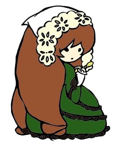 Rating: Safe Score: 0 Tags: 1girl :o brown_hair dress green_dress image long_sleeves simple_background solo suiseiseki white_background User: admin