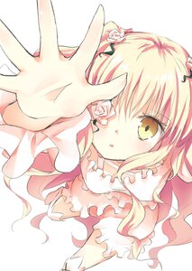Rating: Safe Score: 0 Tags: 1girl blonde_hair dress flower hair_flower image kirakishou long_hair looking_at_viewer outstretched_arm outstretched_hand rose simple_background solo two_side_up white_background yellow_eyes User: admin