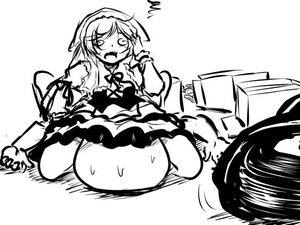 Rating: Safe Score: 0 Tags: 1girl blush dress greyscale image monochrome open_mouth remilia_scarlet short_hair sitting solo striped suiseiseki sweat User: admin