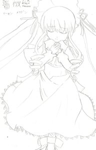 Rating: Safe Score: 0 Tags: 1girl blush closed_eyes dress drill_hair frills full_body image long_hair long_sleeves monochrome shinku shoes simple_background solo standing twin_drills very_long_hair white_background User: admin