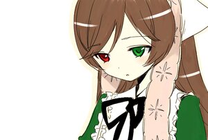 Rating: Safe Score: 0 Tags: 1girl armpits bangs blush brown_hair dress eyebrows_visible_through_hair frills goshiki_suzu green_dress green_eyes hat heterochromia image lolita_fashion long_hair looking_at_viewer red_eyes ribbon rozen_maiden simple_background solo suiseiseki white_background User: admin