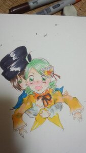 Rating: Safe Score: 0 Tags: 2girls bird blush brown_hair dress flower green_eyes green_hair hat image kanaria long_sleeves multiple_girls pair photo short_hair souseiseki traditional_media User: admin