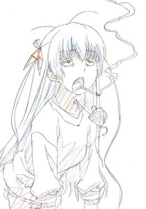 Rating: Safe Score: 0 Tags: 1girl barasuishou hair_ribbon image long_hair monochrome open_mouth ribbon smoking solo tongue User: admin