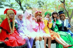 Rating: Safe Score: 0 Tags: 6+girls blonde_hair blurry bow brown_hair closed_eyes depth_of_field dress gloves green_hair hat lips long_hair long_sleeves lyrica_prismriver multiple_cosplay multiple_girls realistic short_hair sitting smile tagme tree User: admin
