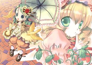 Rating: Safe Score: 0 Tags: 1girl blonde_hair dress drill_hair flower food frills fruit green_eyes green_hair hat hina_ichigo hinaichigo holding_umbrella image kanaria long_hair long_sleeves looking_at_viewer open_mouth pair parasol rose shoes standing strawberry twin_drills umbrella User: admin