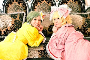 Rating: Safe Score: 0 Tags: 2girls 91076 blonde_hair dress frills kagamine_rin multiple_cosplay multiple_girls ribbon tagme wide_sleeves User: admin