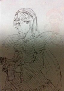 Rating: Safe Score: 0 Tags: 1girl auto_tagged dress feathered_wings frilled_sleeves frills greyscale image long_hair long_sleeves monochrome smile solo suigintou wings User: admin