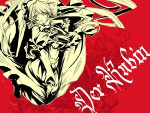 Rating: Safe Score: 0 Tags: 1girl dress frills hat image long_hair long_sleeves monochrome red_background red_theme shinku solo spot_color User: admin