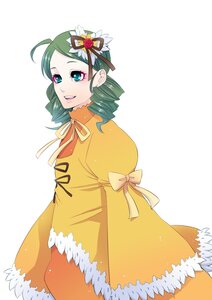 Rating: Safe Score: 0 Tags: 1girl cowboy_shot dress drill_hair fur_trim green_hair hair_ornament image kanaria long_sleeves looking_at_viewer ribbon smile solo twin_drills white_background yellow_dress User: admin