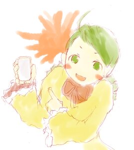 Rating: Safe Score: 0 Tags: 1girl :d blush cup green_eyes green_hair holding image kanaria long_sleeves looking_at_viewer mug open_mouth simple_background smile solo upper_body white_background User: admin