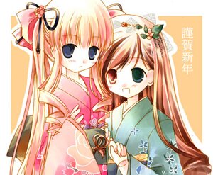 Rating: Safe Score: 0 Tags: 2girls blonde_hair blue_eyes hair_ornament heterochromia image japanese_clothes kimono long_hair long_sleeves looking_at_viewer multiple_girls new_year pair pink_hair shinku smile suiseiseki User: admin