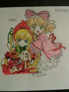 Rating: Safe Score: 0 Tags: 2girls blonde_hair bow character_name dated dress drill_hair english_text frills green_eyes hina_ichigo hinaichigo image long_hair long_sleeves looking_at_viewer marker_(medium) multiple_girls open_mouth pair pink_bow red_dress shikishi shinku traditional_media watercolor_(medium) User: admin