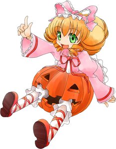 Rating: Safe Score: 0 Tags: 1girl artist_request blonde_hair bloomers bow dress drill_hair frills full_body green_eyes halloween hina_ichigo hinaichigo image jack-o'-lantern long_sleeves open_mouth pink_bow pointing pumpkin rozen_maiden short_hair smile solo striped underwear User: admin