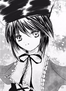 Rating: Safe Score: 0 Tags: 1girl bangs capelet eyebrows_visible_through_hair greyscale halftone hariruri hat image looking_at_viewer monochrome polka_dot polka_dot_background ribbon short_hair solo souseiseki upper_body User: admin