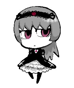 Rating: Safe Score: 0 Tags: 1girl chibi flower grey_hair hat image jitome looking_at_viewer purple_eyes rose simple_background solo striped suigintou white_background User: admin