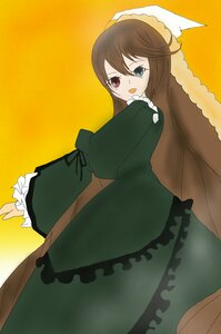 Rating: Safe Score: 0 Tags: 1girl brown_hair dress food frilled_sleeves frills green_dress heterochromia image kimono long_hair long_sleeves looking_at_viewer orange_background red_eyes solo suiseiseki wakasagihime wide_sleeves yellow_background User: admin