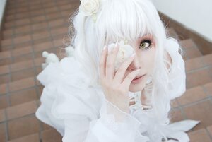 Rating: Safe Score: 0 Tags: 1girl bangs blurry blurry_background brick_wall depth_of_field flower hair_ornament hands_on_own_face kirakishou lips looking_at_viewer solo tile_floor tile_wall tiles white_flower white_hair white_rose User: admin