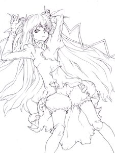 Rating: Safe Score: 0 Tags: 1girl arms_up barasuishou bloomers dress greyscale image long_hair long_sleeves monochrome solo torn_clothes underwear very_long_hair User: admin