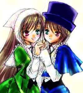Rating: Safe Score: 0 Tags: 2girls :d blue_dress blush brown_hair dress green_dress green_eyes hat head_scarf heterochromia holding_hands image interlocked_fingers long_hair long_sleeves looking_at_viewer multiple_girls open_mouth pair red_eyes short_hair siblings simple_background sisters smile souseiseki suiseiseki twins User: admin
