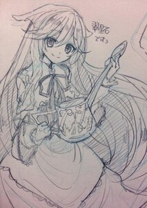 Rating: Safe Score: 0 Tags: 1girl auto_tagged bow dress eyebrows_visible_through_hair image long_hair long_sleeves looking_at_viewer monochrome neck_ribbon ribbon sketch smile solo suiseiseki traditional_media very_long_hair User: admin