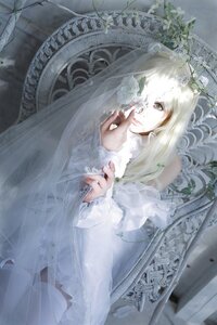 Rating: Safe Score: 0 Tags: 1girl closed_mouth dress flower kirakishou lips long_hair long_sleeves solo white_dress white_hair white_theme User: admin
