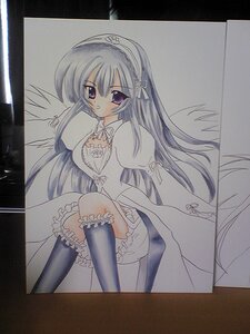 Rating: Safe Score: 0 Tags: 1girl black_border breasts dress frills hairband image kneehighs long_hair long_sleeves looking_at_viewer marker_(medium) puffy_sleeves purple_eyes sitting solo suigintou traditional_media wings User: admin