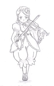 Rating: Safe Score: 0 Tags: 1girl closed_mouth dress frills full_body greyscale hat image instrument kanaria long_sleeves looking_at_viewer monochrome sketch solo standing white_background wide_sleeves User: admin