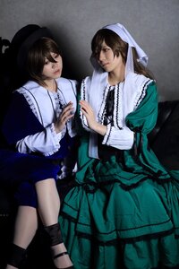 Rating: Safe Score: 0 Tags: 2girls black_hair brown_hair closed_eyes crossdressing dress hat lips multiple_cosplay multiple_girls nail_polish short_hair suiseiseki tagme User: admin