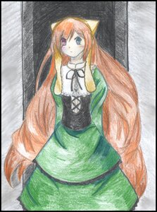 Rating: Safe Score: 0 Tags: 1girl black_border blue_eyes blush border colored_pencil_(medium) corset dress green_dress image letterboxed long_hair looking_at_viewer marker_(medium) orange_hair pillarboxed solo suiseiseki traditional_media very_long_hair watercolor_(medium) User: admin