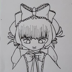 Rating: Safe Score: 0 Tags: 1girl :3 bangs bow dress eyebrows_visible_through_hair greyscale hinaichigo image long_sleeves looking_at_viewer monochrome ribbon simple_background solo traditional_media upper_body wide_sleeves User: admin