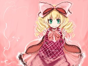 Rating: Safe Score: 0 Tags: 1girl apron blonde_hair blush bow closed_mouth dress drill_hair frills green_eyes hair_bow hina_ichigo hinaichigo image long_hair long_sleeves looking_at_viewer pink_background pink_bow red_dress rozen_maiden short_hair simple_background smile solo twintails ushiki_yoshitaka wide_sleeves User: admin