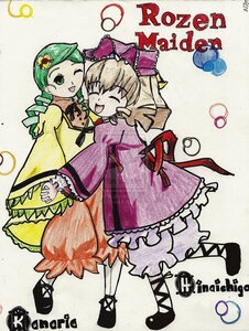 Rating: Safe Score: 0 Tags: 2girls auto_tagged black_footwear blonde_hair bloomers bow character_name closed_eyes dated dress drill_hair green_eyes green_hair heart_hair_ornament hina_ichigo hinaichigo holding_hands image kanaria long_hair long_sleeves multiple_girls one_eye_closed open_mouth pair smile traditional_media twin_drills wide_sleeves User: admin