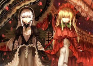 Rating: Safe Score: 0 Tags: 2girls black_legwear blonde_hair bonnet closed_eyes commentary_request dress flower fringe_trim gothic_lolita hairband image lolita_fashion lolita_hairband long_hair multiple_girls pair pantyhose parasol petals purple_eyes rose rose_petals rozen_maiden shinku silver_hair sitting skull suigintou twintails umbrella white_legwear wings xiay User: admin