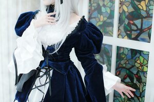 Rating: Safe Score: 0 Tags: 1girl black_dress blue_dress dress facing_away flower juliet_sleeves long_hair long_sleeves puffy_sleeves ribbon solo standing suigintou white_hair User: admin
