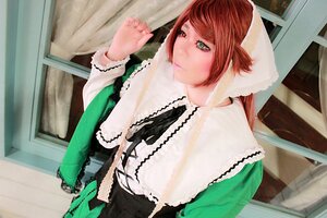 Rating: Safe Score: 0 Tags: 1girl bangs brown_hair curtains dress frills green_dress head_scarf heterochromia lips long_hair long_sleeves looking_at_viewer red_eyes ribbon solo suiseiseki upper_body User: admin