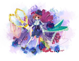 Rating: Safe Score: 0 Tags: brown_hair cape flower green_eyes hat heterochromia image red_eyes red_flower rose shorts smile solo souseiseki top_hat white_legwear User: admin