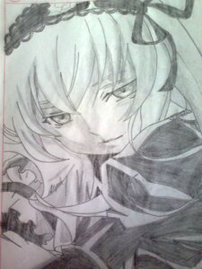 Rating: Safe Score: 0 Tags: 1girl closed_mouth dress frills greyscale hair_ribbon image looking_at_viewer monochrome ribbon smile solo suigintou traditional_media upper_body white_background User: admin